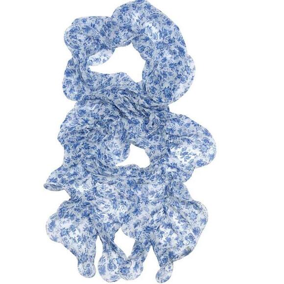 Ralph Lauren Accessories - Ralph Lauren Women's Blue/White Jacobean Floral Ruffle Scarf One Size
